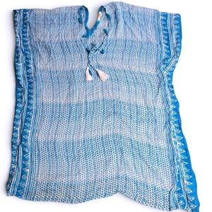 Quaaga Greenlabel Blue White Block Print Lenzing Modal Tassel Tie Boho Coverup